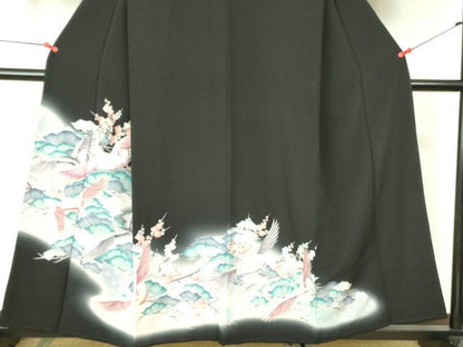 平和屋着物■豪華黒留袖　刺繍　飛鶴枝梅文　暈し染め　銀彩　正絹　逸品　DABE1119op
