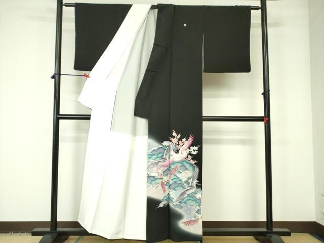 平和屋着物■豪華黒留袖　刺繍　飛鶴枝梅文　暈し染め　銀彩　正絹　逸品　DABE1119op