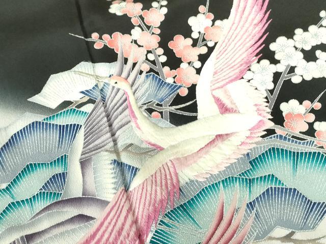 平和屋着物■豪華黒留袖　刺繍　飛鶴枝梅文　暈し染め　銀彩　正絹　逸品　DABE1119op