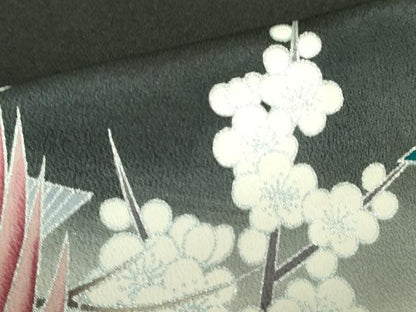 平和屋着物■豪華黒留袖　刺繍　飛鶴枝梅文　暈し染め　銀彩　正絹　逸品　DABE1119op