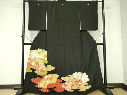 平和屋着物■豪華黒留袖　駒刺繍　鳳凰花文　金彩　正絹　逸品　DABE1120op