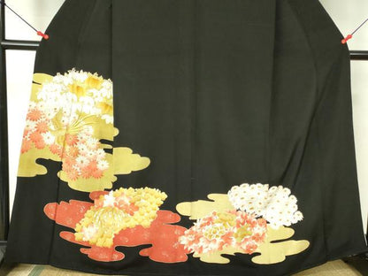 平和屋着物■豪華黒留袖　駒刺繍　鳳凰花文　金彩　正絹　逸品　DABE1120op