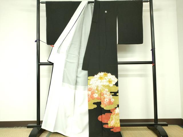 平和屋着物■豪華黒留袖　駒刺繍　鳳凰花文　金彩　正絹　逸品　DABE1120op