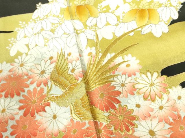 平和屋着物■豪華黒留袖　駒刺繍　鳳凰花文　金彩　正絹　逸品　DABE1120op