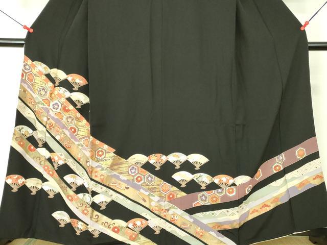 平和屋着物■豪華黒留袖　駒刺繍　宝尽くし扇面花文　金彩　正絹　逸品　DABE1129op