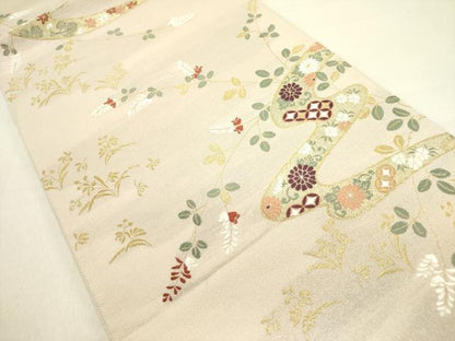 平和屋着物●六通柄袋帯　唐織　流水花文　金糸　正絹　逸品　DABE1161op