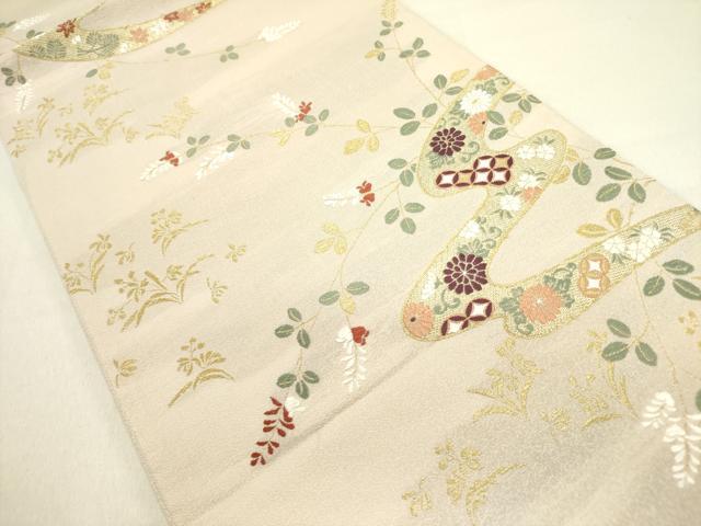 平和屋着物●六通柄袋帯　唐織　流水花文　金糸　正絹　逸品　DABE1161op