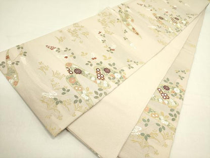 平和屋着物●六通柄袋帯　唐織　流水花文　金糸　正絹　逸品　DABE1161op