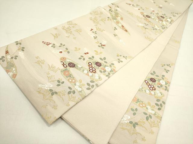 平和屋着物●六通柄袋帯　唐織　流水花文　金糸　正絹　逸品　DABE1161op