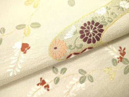 平和屋着物●六通柄袋帯　唐織　流水花文　金糸　正絹　逸品　DABE1161op
