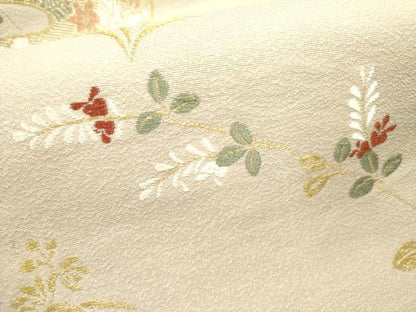 平和屋着物●六通柄袋帯　唐織　流水花文　金糸　正絹　逸品　DABE1161op