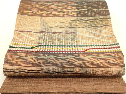 平和屋着物▽太鼓柄袋帯 スリーシーズン 春夏秋 櫛織 抽象文様 正絹 逸品 DABE1162op