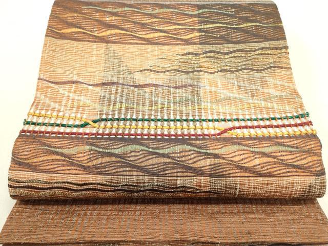 平和屋着物▽太鼓柄袋帯 スリーシーズン 春夏秋 櫛織 抽象文様 正絹 逸品 DABE1162op