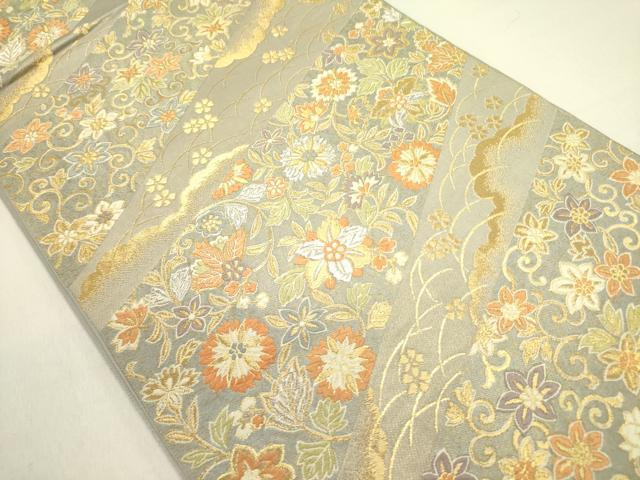 平和屋着物●西陣　服部織物謹製　六通柄袋帯　唐織　花唐草文　金糸　正絹　逸品　DABE1164op