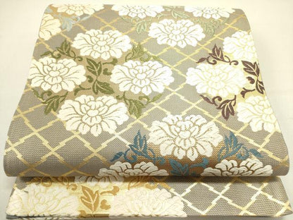 平和屋着物●六通柄袋帯　古代唐織　草花　金糸　正絹　逸品　DABE1165op