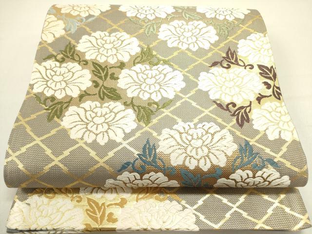 平和屋着物●六通柄袋帯　古代唐織　草花　金糸　正絹　逸品　DABE1165op
