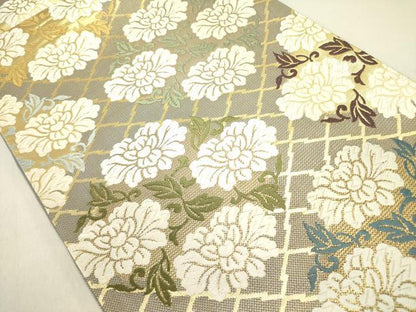 平和屋着物●六通柄袋帯　古代唐織　草花　金糸　正絹　逸品　DABE1165op
