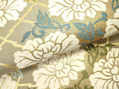 平和屋着物●六通柄袋帯　古代唐織　草花　金糸　正絹　逸品　DABE1165op