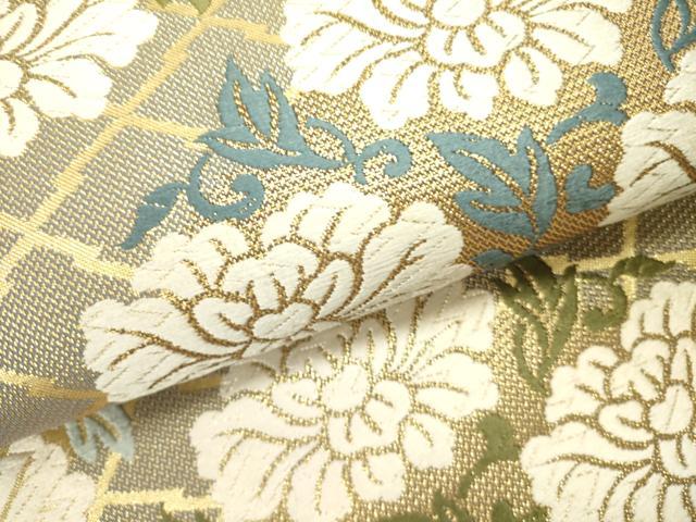 平和屋着物●六通柄袋帯　古代唐織　草花　金糸　正絹　逸品　DABE1165op