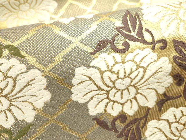 平和屋着物●六通柄袋帯　古代唐織　草花　金糸　正絹　逸品　DABE1165op