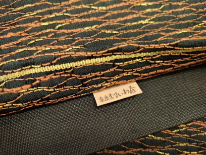 平和屋着物●両面　全通柄袋帯　抽象文様　黒地　金糸　ますいわ屋扱い　正絹　逸品　未使用　DABE1169op