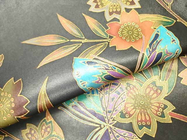 平和屋着物●染色作家　斉藤三才　太鼓柄袋帯　舞蝶花文　金彩　引箔　正絹　逸品　DABE1172op