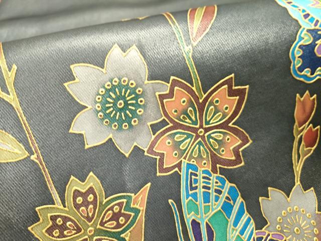 平和屋着物●染色作家　斉藤三才　太鼓柄袋帯　舞蝶花文　金彩　引箔　正絹　逸品　DABE1172op