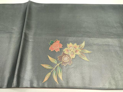 平和屋着物●染色作家　斉藤三才　太鼓柄袋帯　舞蝶花文　金彩　引箔　正絹　逸品　DABE1172op
