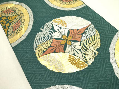 平和屋着物●六通柄　京本袋帯　花鳥丸文　金銀糸　正絹　逸品　DABE1174op