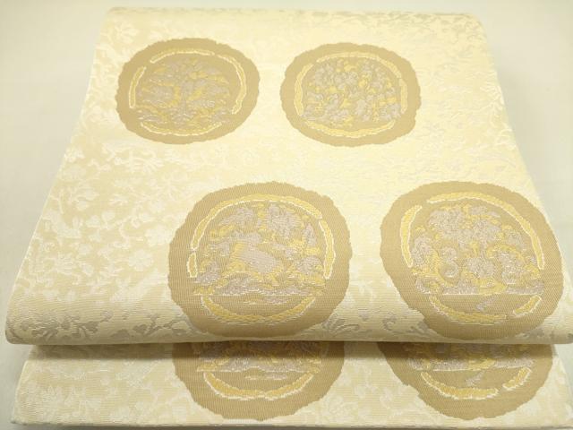 平和屋着物●　六通柄袋帯　花丸文　廣部商事謹製　反端付き　正絹　逸品　未使用　DABE1180op