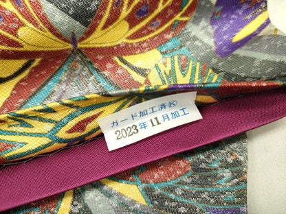 平和屋着物●染色作家　斉藤三才　全通柄袋帯　舞蝶文　正絹　逸品　DABE1181op