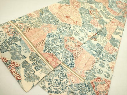 平和屋着物●アンティーク　大正ロマン　丸帯　風景人物花文　正絹　逸品　DABE1189op