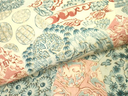 平和屋着物●アンティーク　大正ロマン　丸帯　風景人物花文　正絹　逸品　DABE1189op
