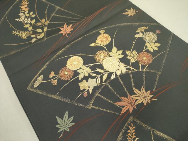 平和屋着物●西陣　六通柄袋帯　扇面花文　金糸　正絹　逸品　未使用　DABE1191op