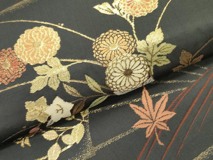 平和屋着物●西陣　六通柄袋帯　扇面花文　金糸　正絹　逸品　未使用　DABE1191op