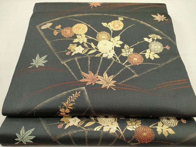 平和屋着物●西陣　六通柄袋帯　扇面花文　金糸　正絹　逸品　未使用　DABE1191op