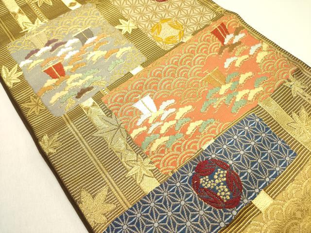 平和屋着物●西陣　紫幸織　六通柄　本袋帯　唐織　抄伝秘青永　金糸　正絹　逸品　DABE1196op