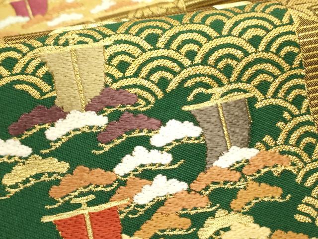 平和屋着物●西陣　紫幸織　六通柄　本袋帯　唐織　抄伝秘青永　金糸　正絹　逸品　DABE1196op