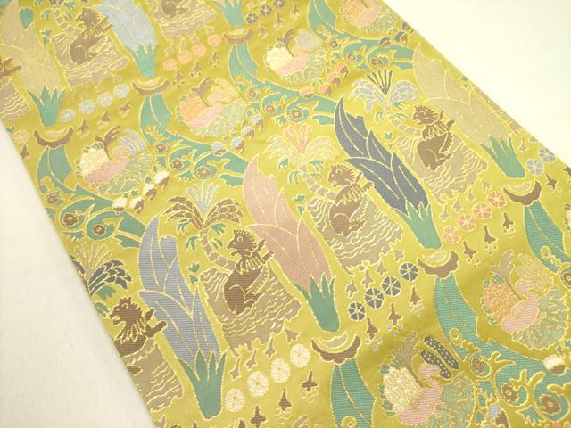 平和屋着物●六通柄袋帯　鳥獣文　金糸　正絹　逸品　DABE1205op