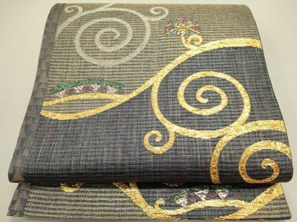 平和屋着物●六通柄袋帯　花唐草文　金糸　正絹　逸品　DABE1207op