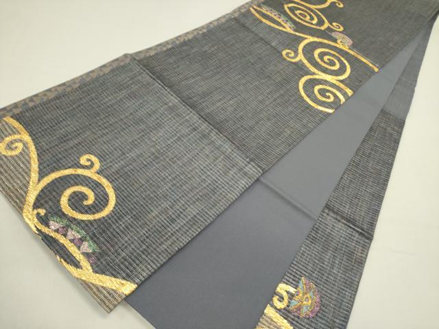 平和屋着物●六通柄袋帯　花唐草文　金糸　正絹　逸品　DABE1207op
