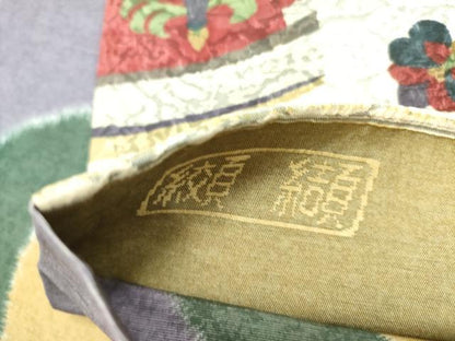 平和屋着物●西陣　老舗　渡文謹製　手織　両面　全通柄袋帯　纐纈　花鳥文　正絹　逸品　未使用　DABE1212op