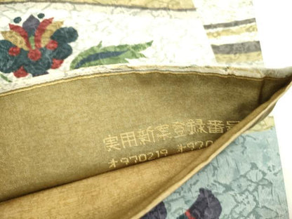 平和屋着物●西陣　老舗　渡文謹製　手織　両面　全通柄袋帯　纐纈　花鳥文　正絹　逸品　未使用　DABE1212op
