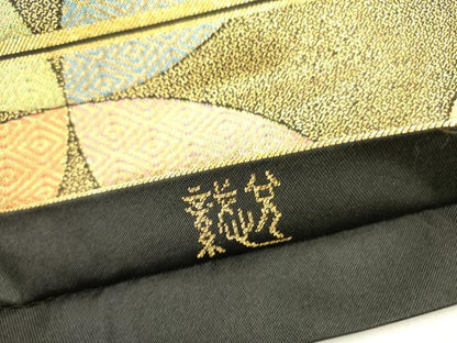 平和屋着物●織物一筋名門　織悦　全通柄　本袋帯　七宝文　金糸　正絹　逸品　DABE1213op