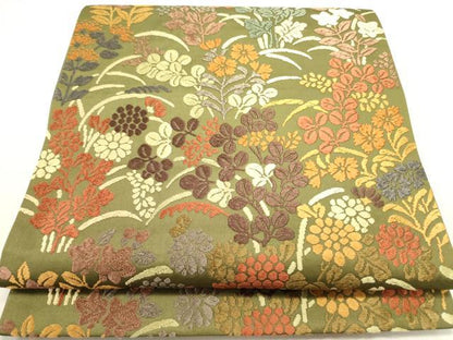 平和屋着物●六通柄袋帯　唐織　草花　正絹　逸品　DABE1217op