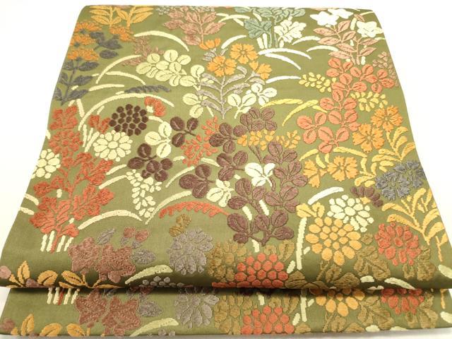 平和屋着物●六通柄袋帯　唐織　草花　正絹　逸品　DABE1217op
