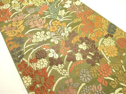 平和屋着物●六通柄袋帯　唐織　草花　正絹　逸品　DABE1217op