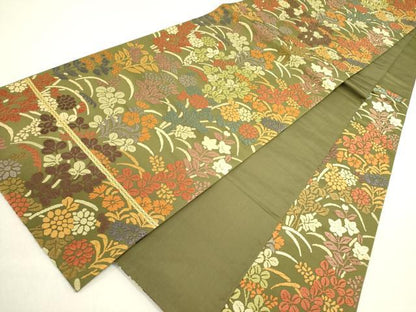 平和屋着物●六通柄袋帯　唐織　草花　正絹　逸品　DABE1217op