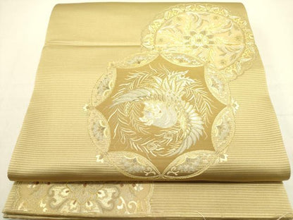 平和屋着物●西陣　志美津謹製　六通柄袋帯　鳳凰唐草銀盤文　金糸　正絹　逸品　DABE1224op