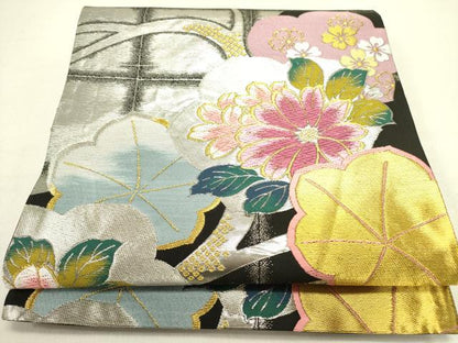 平和屋着物●六通柄袋帯　唐織　草花　金銀糸　正絹　逸品　DABE1227op